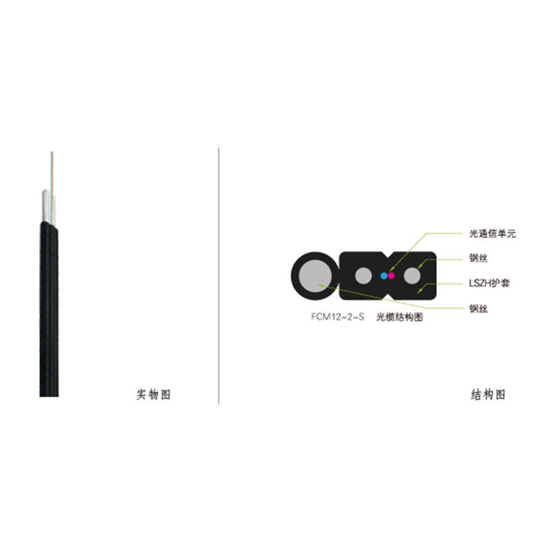 自承式多模双芯蝶形光缆钢丝 FCM12-2-S-LSZH